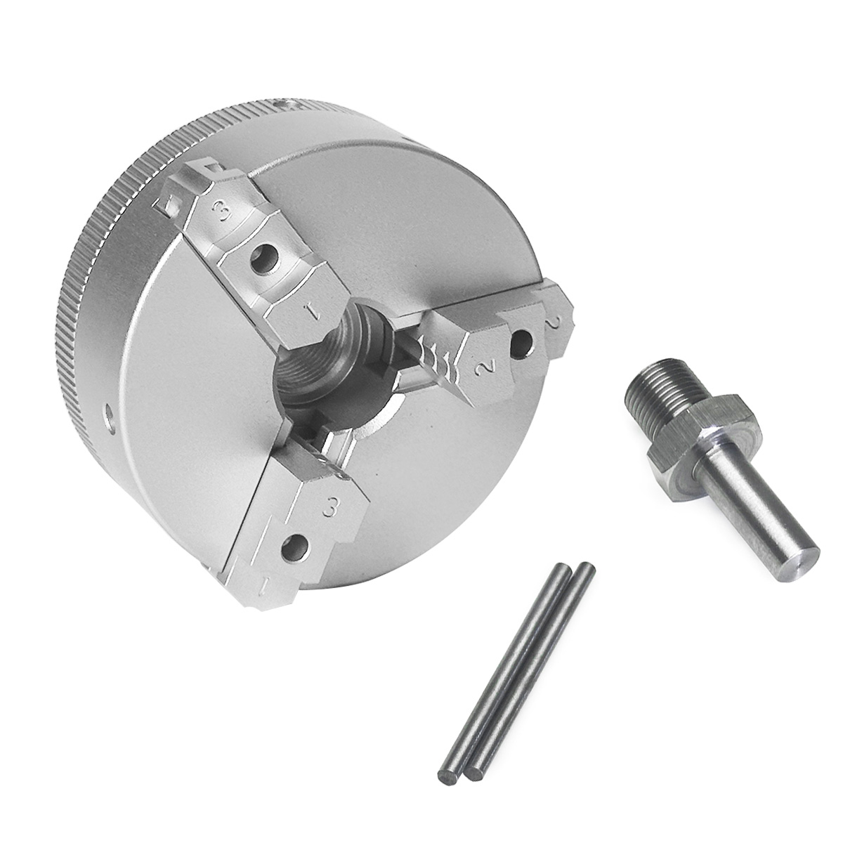 Woodworking Lathe Chuck - 50mm 3爪セルフセンタリング旋盤チャック、ミニ旋盤、電動ドリル、DIYモデル製作、PCB穴あけ用チャックアダプター付き
