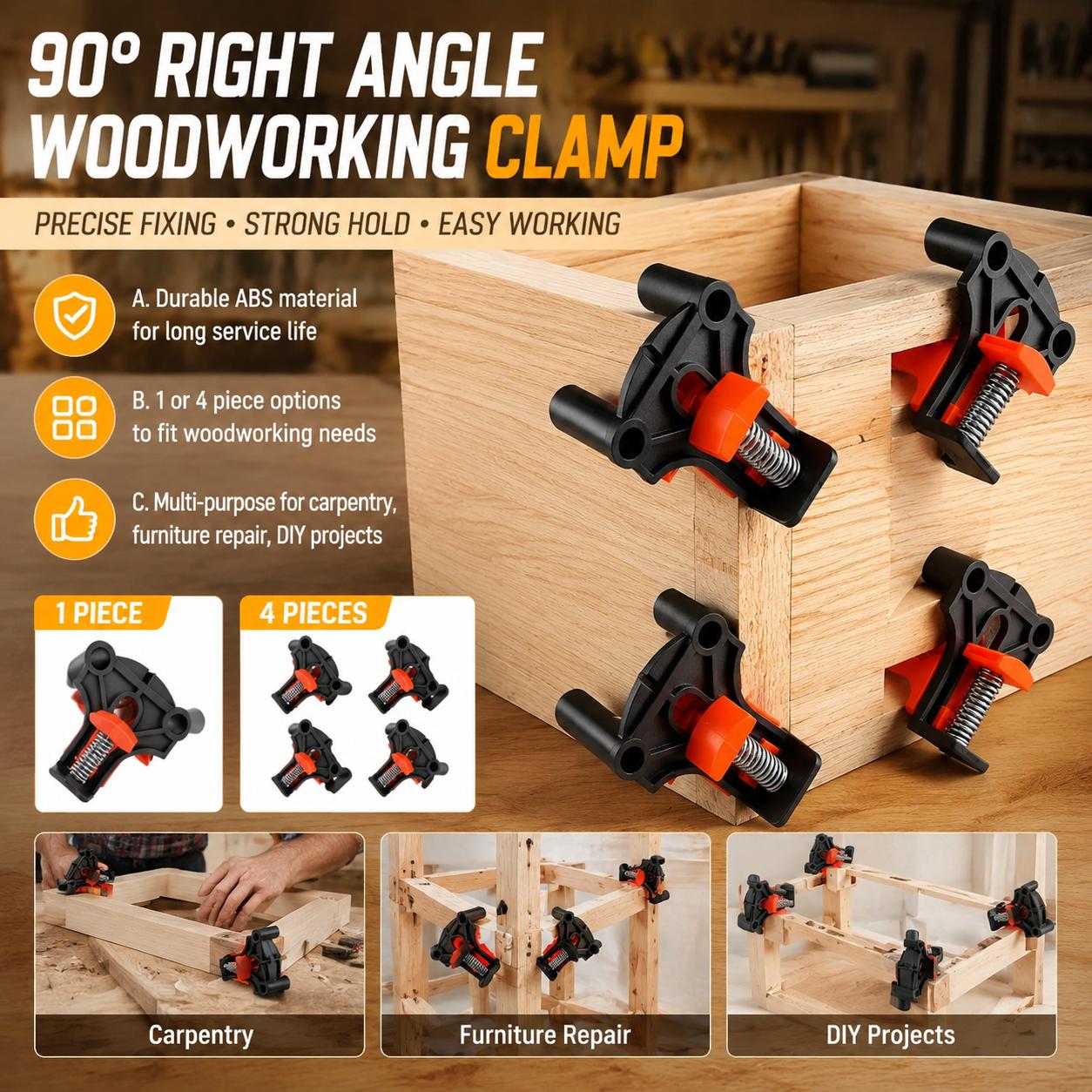 Woodworking Kit - プレミアム木工大工用90度直角コーナークランプキット、キャビネット組立、フォトフレーム、家具修理用、調整可能な精密位置決め治具、ヘビーデューティーアルミ製木材ホルダー、ハードウェアツールセット