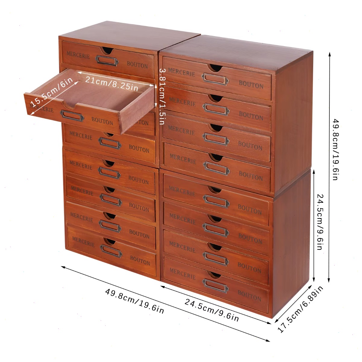 Woodworking Magazine - 4パック引き出しオーガナイザー、16引き出しデスク薬剤師用キャビネット、多層木製収納ボックス、積み重ね可能、省スペースファイルオーガナイザー、オフィス、家庭、ジュエリー、メイクアップ用
