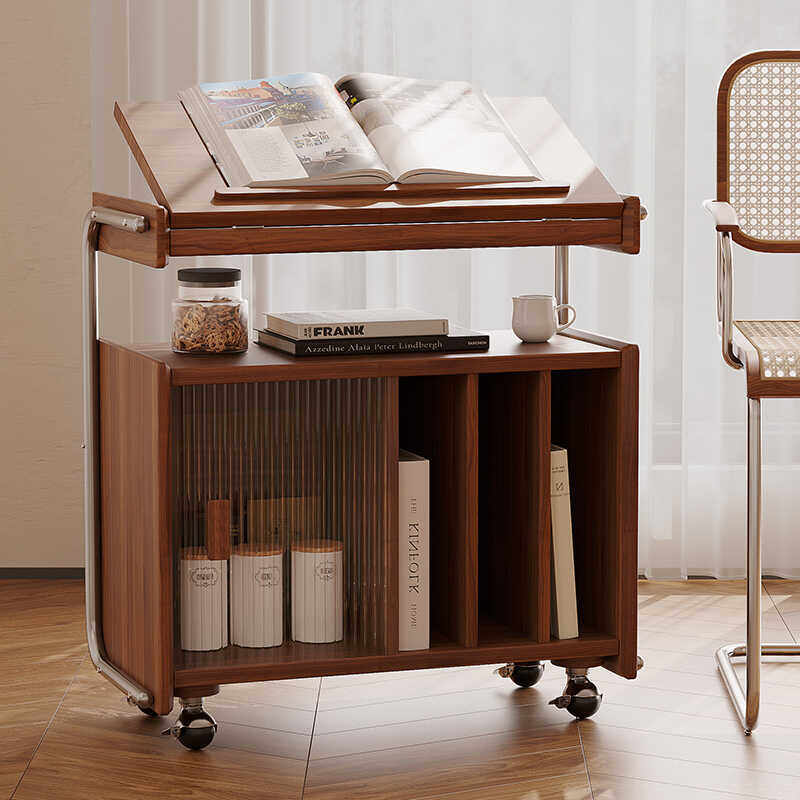 Woodworking Magazine - 無垢材リビングルームキャビネット多機能モバイル収納コンソール寝室ベッドサイドマガジンラックシンプルなサイドボード棚