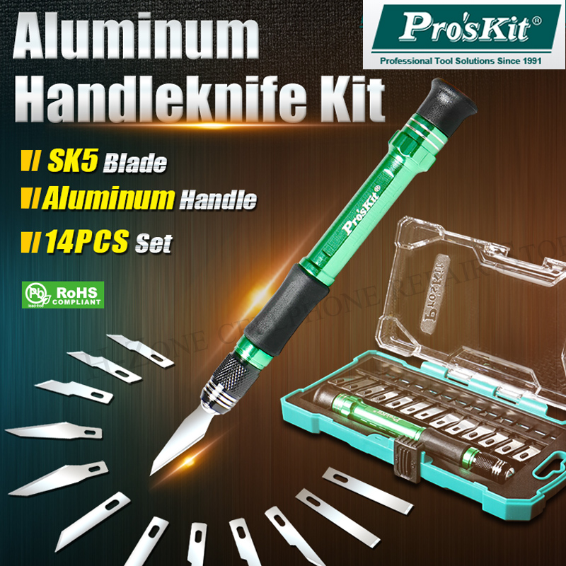 Woodworking Joinery - Pro'skit-手作りのアートカービングナイフセット,scalpelカッター,電話修理,13ブレード,アルミニウム合金ハンドル,PD-398