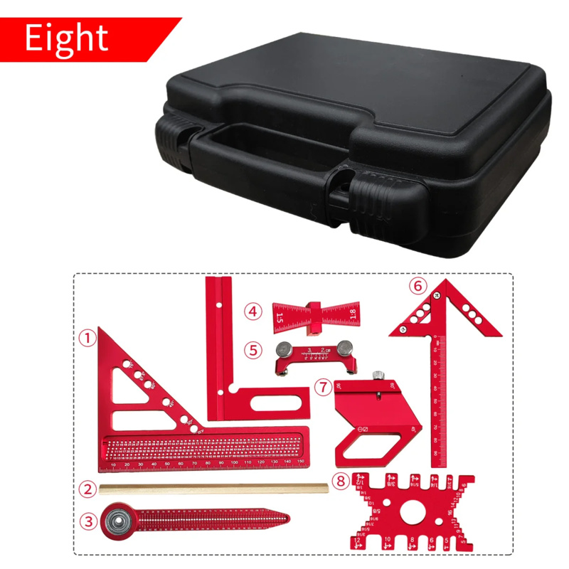 Woodworking Kit - 木工用アルミ製直角定規キット（ボックス付き）精密大工用クイックスプライシング計画・レイアウトツール、スクライブ定規、ハンドツール