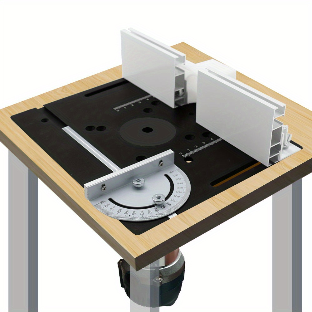 Woodworking Router - アルミルーターデスクトップインサートボード、角度付きガイドレール付き木工ベンチルーターフリップボード、アルミフェンススライドブラケット