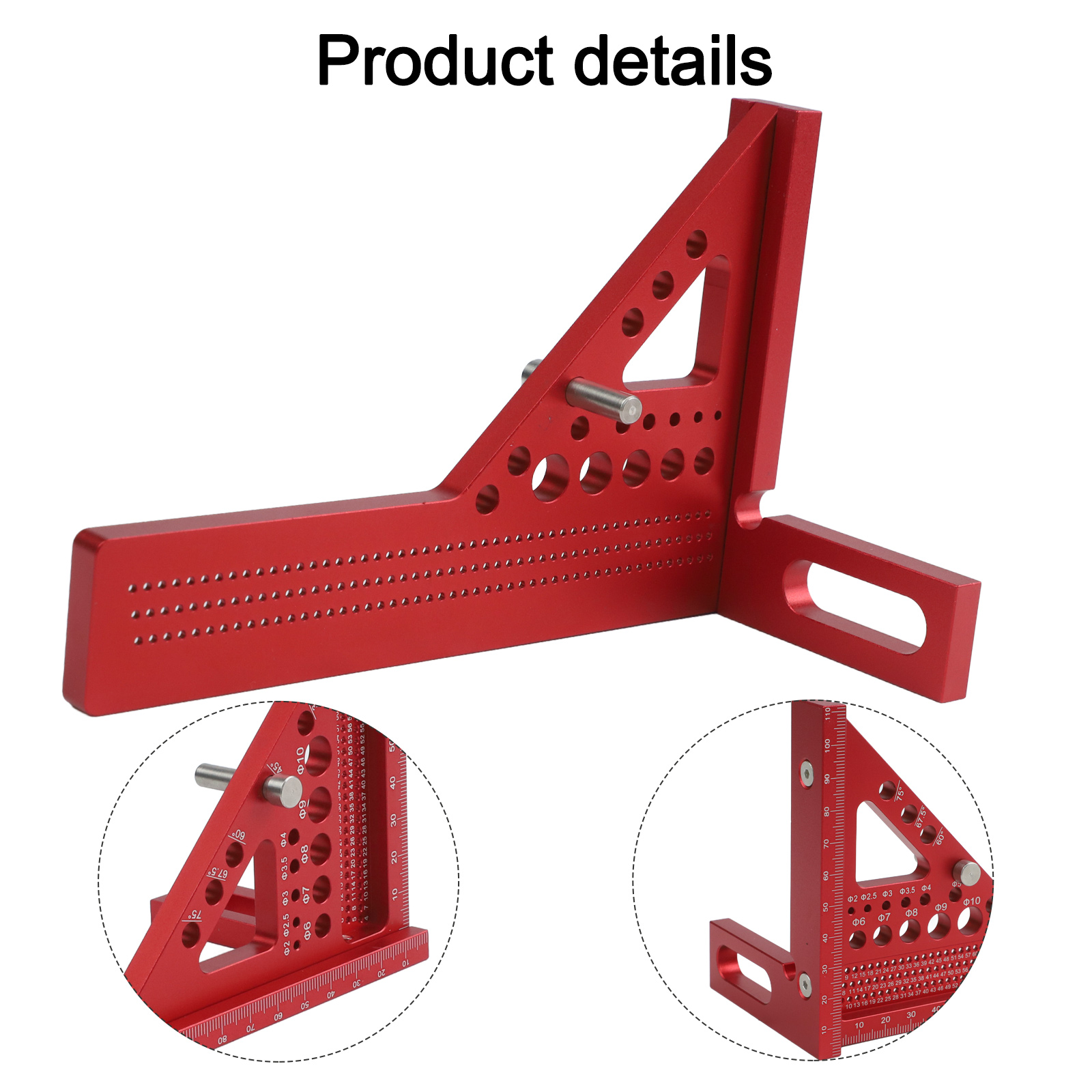 Woodworking For Engineers - 赤色の3Dカーペンタースクエア定規、度付きスクライバー、6穴角度測定ツール、木工、エンジニア、建設、DIY用