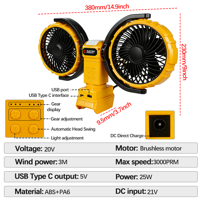 3000RPM ポータブルデュアルヘッドファン 360 °  - Woodworking Essential Tools のレビューと価格