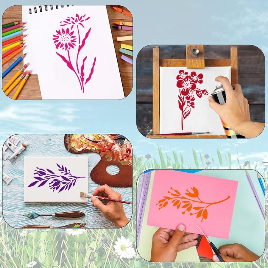 18 個の花の葉のステンシル再利用可能な中空絵画テンプレート - Woodworking Art のレビューと価格