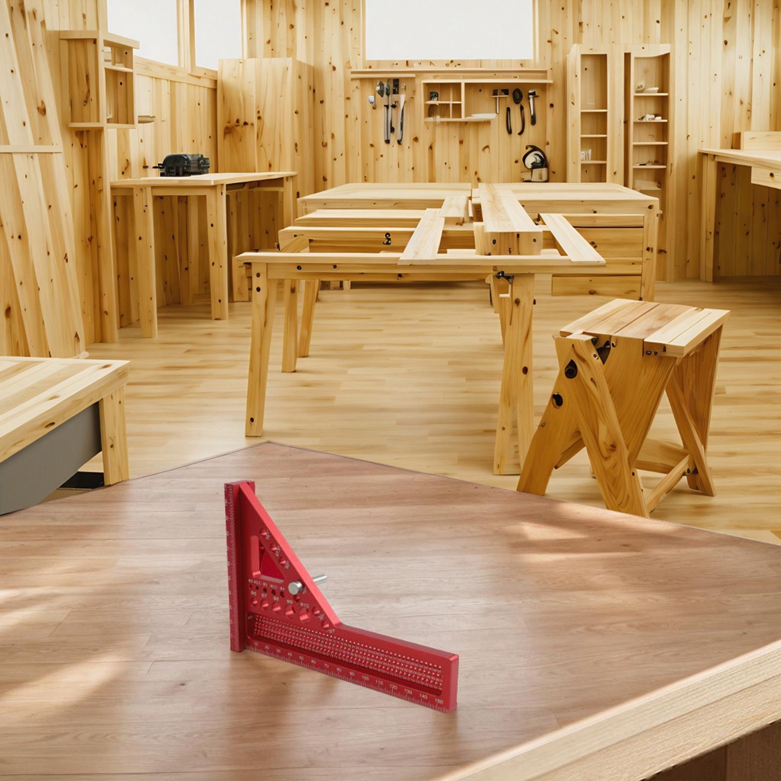 赤色の3Dカーペンタースクエア定規、度付きスクライバー、6穴 - Woodworking For Engineers のレビューと価格