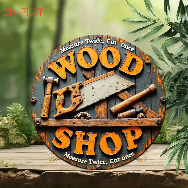 ヴィンテージ2D 8インチ丸型メタルサイン ファームハウス木 - Woodworking Art のレビューと価格