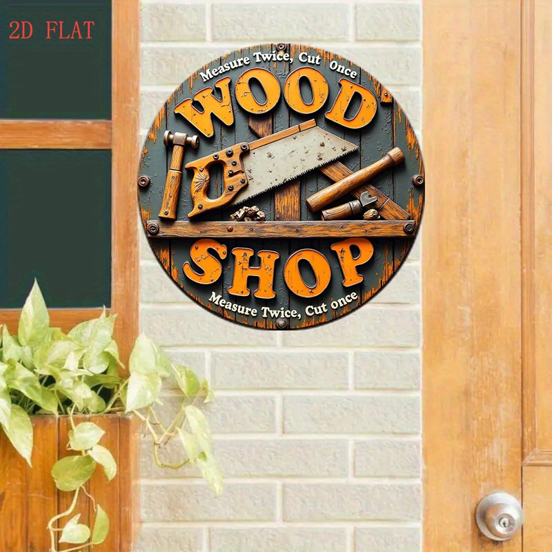 ヴィンテージ2D 8インチ丸型メタルサイン ファームハウス木 - Woodworking Art のレビューと価格